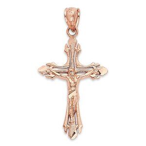 Solid 14k Rose Gold Crucifix Pendant - Religious Jewelry Gifts for Her